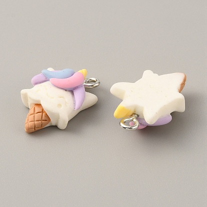 Непрозрачные подвески смолы, с платиновыми тоновыми железными петлями, имитация еды, очарование мороженого