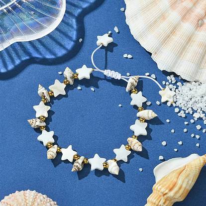 Браслеты из бисера, плетеные из пресноводных ракушек, для женщин, звезда и раковина, с 304 из нержавеющей стали бусы