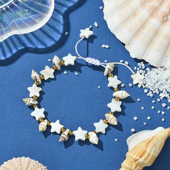 Браслеты из бисера, плетеные из пресноводных ракушек, для женщин, звезда и раковина, с 304 из нержавеющей стали бусы