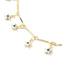 Brass Bar Link Chain Anklets, with Enameled Star with Evil Eye Charms, Real 18K Gold Plated
