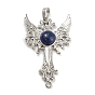 Gemstone Big Pendants, Cross with Wing Charms, with Platinum Plated Brass Findings