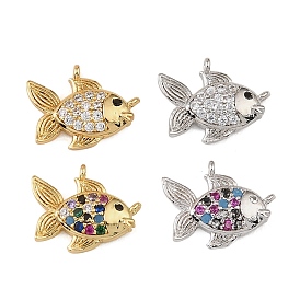Brass Micro Pave Cubic Zirconia Charms, Fish Charms, Rack Plating, Long-Lasting Plated, Cadmium Free & Lead Free