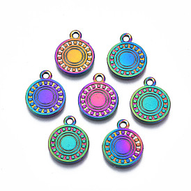 Rainbow Color Alloy Pendants, Cadmium Free & Lead Free, Flat Round