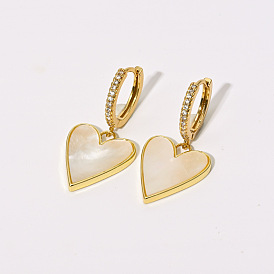 Love Shell Zircon Earrings with 14K Gold Ear Hooks - Chic and Versatile European Style Jewelry