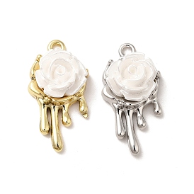 Pendentifs en résine opaque, breloques roses blanches, avec les accessoires en alliage