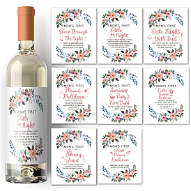 16 Sheets 8 Patterns Coated Paper Adhesive Sticker, Wine Bottle Adhesive Label, Mother's Day Theme, Rectangle