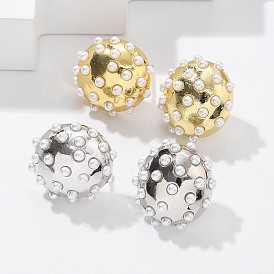 Полукруглые серьги-гвоздики из латуни и искусственного жемчуга ABS, стойки покрытие, долговечный, без свинца и без кадмия