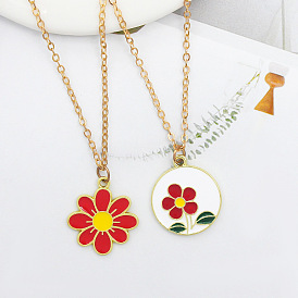Minimalist Red Sunflower Pendant Necklace for Fashionable Outfits