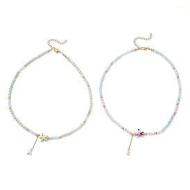 2 шт. 2 стили ожерелий из окрашенных синтетических бирюзовых морских звезд и граненых стеклянных бусин-конусов, с 304 цепочками из нержавеющей стали и круглой кисточкой из ракушечного жемчуга, золотые