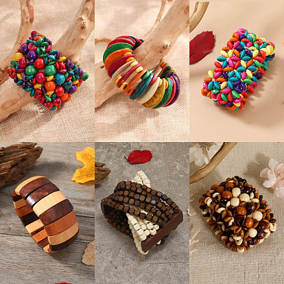 Деревянные эластичные браслеты в стиле богемы и этнического стиля для женщин
