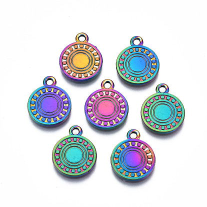 Rainbow Color Alloy Pendants, Cadmium Free & Lead Free, Flat Round