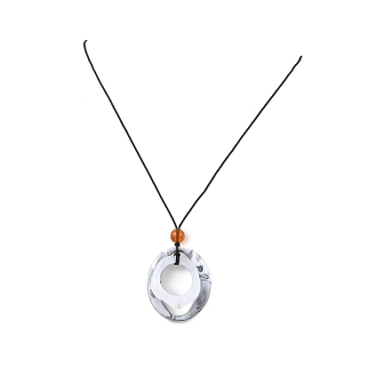 Длинные ожерелья из акрилового овального кулона из черного вощеного полиэфирного шнура