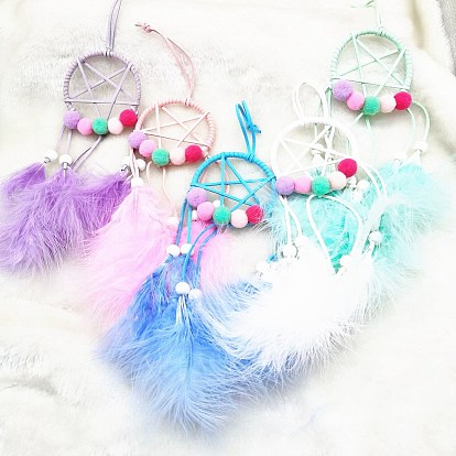 Украшения из хлопкового кулона со звездами, тканая сетка/паутина с перьями для украшения автомобиля