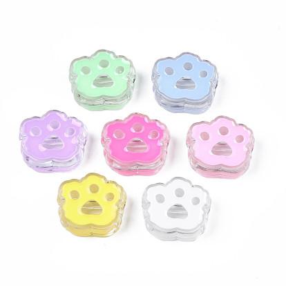 Transparent Acrylic Beads, with Enamel, Cat Paw Print