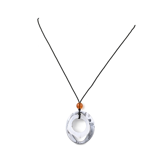 Длинные ожерелья из акрилового овального кулона из черного вощеного полиэфирного шнура