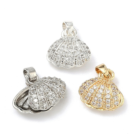 Латунные микропаве прозрачные подвески с фианитом, подвески в форме ракушек, долговечный, стойки покрытие