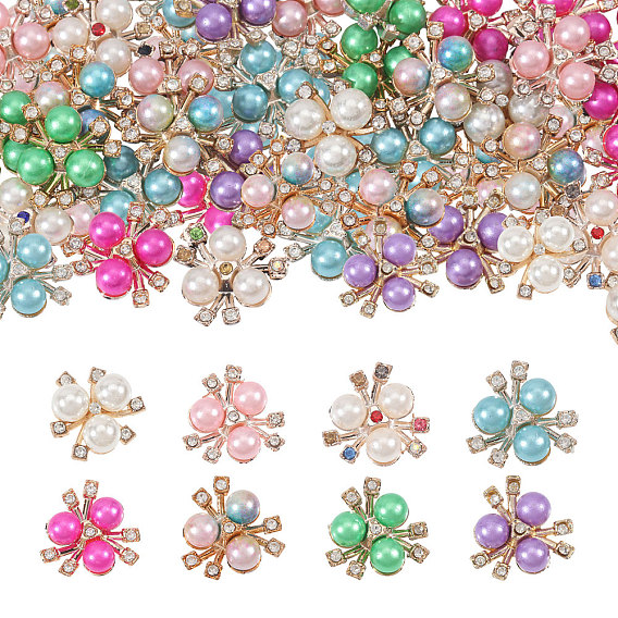 80шт. 8цветные пластиковые кабошоны из искусственного жемчуга, со стразами, цветок