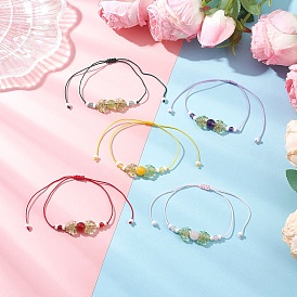 Браслеты из натуральных бусин с драгоценными камнями для женщин, цветок, с нейлоновой нитью, акриловыми бусинами и стеклянными бусинами