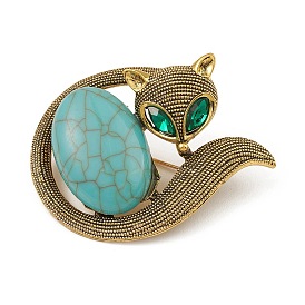 Alloy Rhinestone Brooch Pins, Synthetic Turquoise Fox Badge for Clothes Backpack