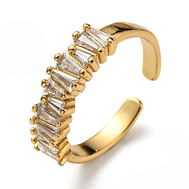 Rack Plating Brass Open Cuff Rings with Cubic Zirconia, Lead Free & Cadmium Free
