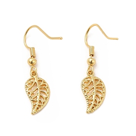 Brass Leaf Dangle Earrings, Long-Lasting Plated, Rack Plating Brass Jewelry for Women