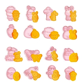 16Pcs Easter Theme Plastic Cookie Cutters, Cookies Moulds, DIY Biscuit Baking Tools, Rabbit & Chick & Egg & Lamb & Flower, Mixed Patterns