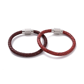 Bracelet cordon rond tressé en cuir avec 304 fermoir en acier inoxydable pour femme
