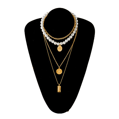 Chic Pearl Round Pendant Necklace for Women - Elegant and Versatile Multi-layered Accessory