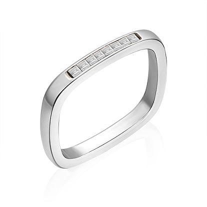 304 Stainless Steel Rhinestone Finger Ring, Rectangle