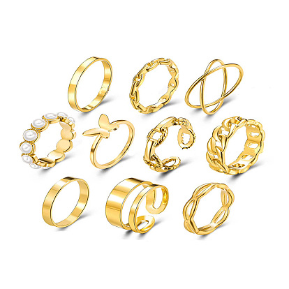 Butterfly Pearl Cross Ring Set (10 Pieces) - Creative Minimalist Women's Jewelry.