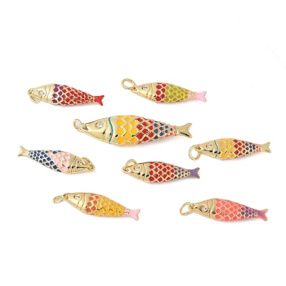 Латунь эмаль подвески, с подвесками в форме рыбок из кубического циркония, стойки покрытие, без кадмия и без свинца, долговечный, реальный 18 k позолоченный