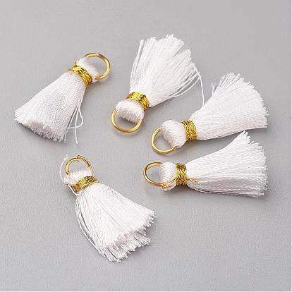 Nylon Tassel Pendant Decoration, with Brass Findings, Golden