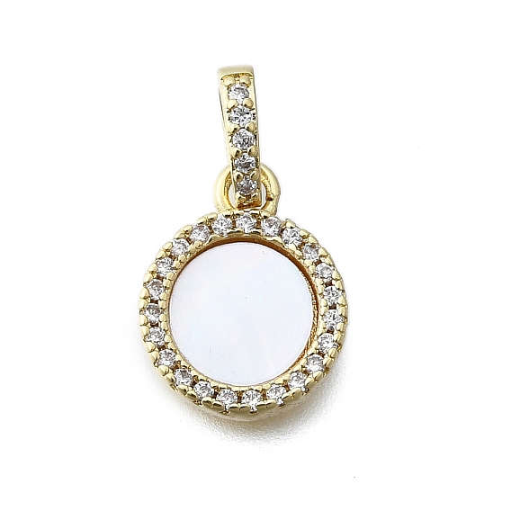 Плоские круглые подвески из латуни с микропаве из прозрачного кубического циркония, с оболочкой