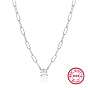 925 Sterling Silver Cubic Zirconia Pendant Necklaces for Women, Paperclip Chains Necklaces