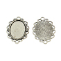 Tibetan Style Zinc Alloy Cabochon Connector Settings, Lead Free & Cadmium Free, Oval, Tray: 25x18mm, 36x26x2mm, Hole: 3mm, about 125pcs/500g