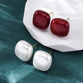 Квадратные серьги-гвоздики из латуни и пластика для женщин, без кадмия и без свинца, долговечный, стойки покрытие, реальный 18 k позолоченный