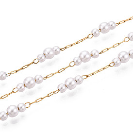 304 кабельные цепи из нержавеющей стали, с круглым прессом с имитацией жемчуга, реальный 18 k позолоченный, пайки, с катушкой