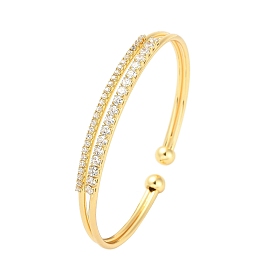 Brass Micro Pave Clear Cubic Zirconia 2-Line Open Cuff Bangles for Women