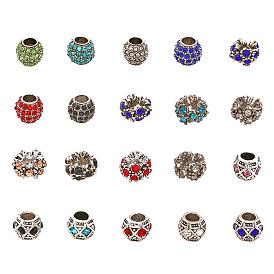 30шт 18 стиль сплав горный хрусталь европейские бусины, бусины с большим отверстием, рондель и цветок и бочка