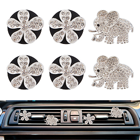 6шт. зажимы для воздуховодов автомобиля из сплава со стразами, внутренняя отделка автомобиля, с магнитным ферромарганцевым железом и пластиковым зажимом, слон и цветок