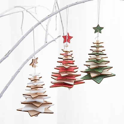 Wooden Christmas Tree Pendant Decorations, for Christmas Tree, Shop, Wall Hanging Ornaments