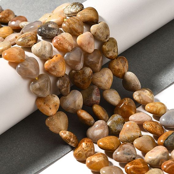 Природные окаменелые коралловые бусы пряди, сердце