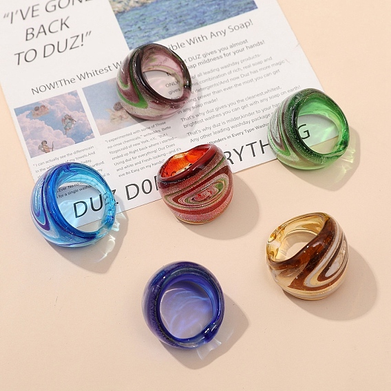 Handmade Silver Sand Lampwork Wide Finger Ring for Unisex