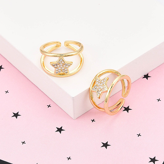 Латунные кольца-манжеты с микропаве и прозрачным цирконием для женщин, звезда