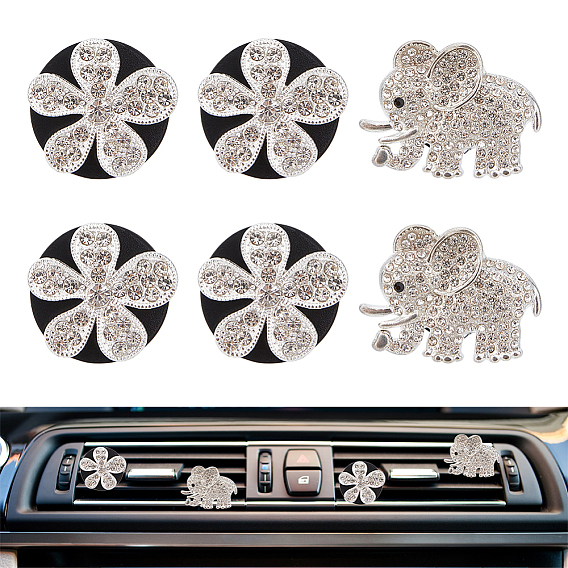 6шт. зажимы для воздуховодов автомобиля из сплава со стразами, внутренняя отделка автомобиля, с магнитным ферромарганцевым железом и пластиковым зажимом, слон и цветок