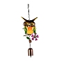 Spray Painted Iron Wind Chimes, Small Wind Bells Handmade Glass Pendants, Owl