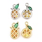 Colgantes de circonitas cúbicas de colores con pavé de latón, Encantos de piña y limón, chapado en rack, larga duración plateado, sin plomo y el cadmio