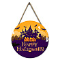 Halloween Wooden Wall Hanging Decoration, for Home Party Decoration, with Hemp Rope, Flat Round