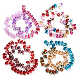 Transparent Glass Beads Strands, Segmented Multi-color Beads, Top Drilled, Teardrop