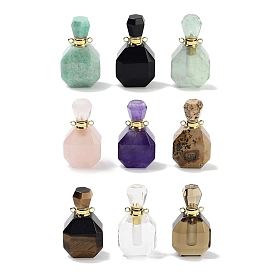 Gemstone Perfume Bottle Pendants, Faceted Bottle Charms with Golden Tone 304 Stainless Steel Findings, Cadmium Free & Lead Free